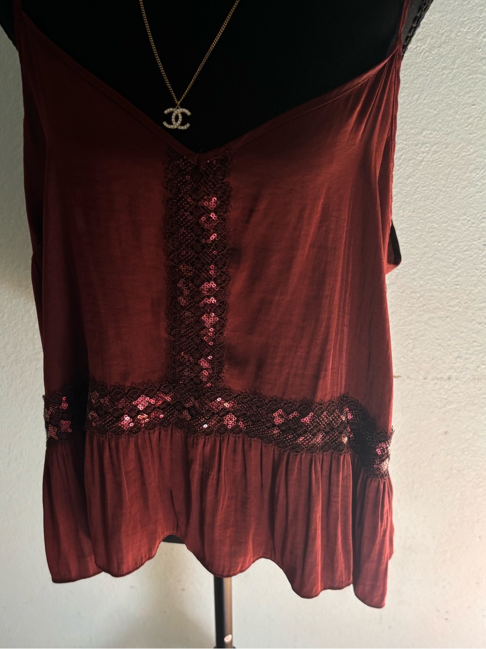 LC Lauren Conrad Rust Red Sequin-Trim Camisole